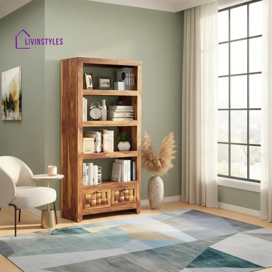Valeria Solid Wood Sheesham Bookshelf Natural Study Table