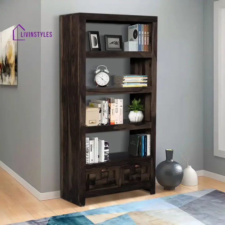 Valeria Solid Wood Sheesham Bookshelf Walnut Study Table