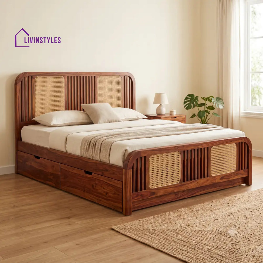 Valerie Premium Wooden Bed with Drawer Storage | King Size Bed & Queen Size Bed Online
