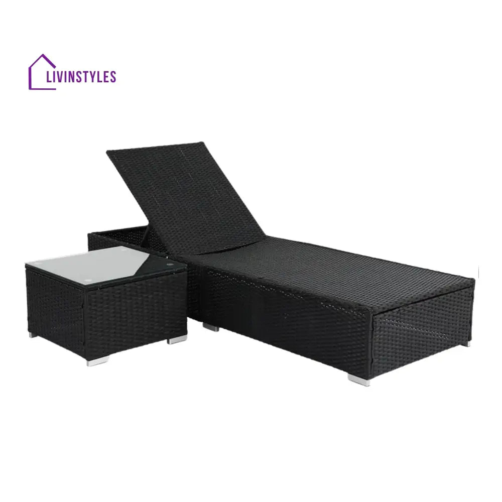 Valkyrie Outdoor Wicker Lounge Chair With Side Table - Lounger Set