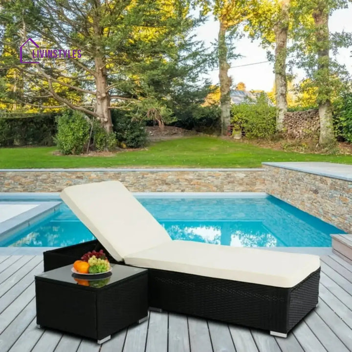 Valkyrie Outdoor Wicker Lounge Chair With Side Table - Lounger Set