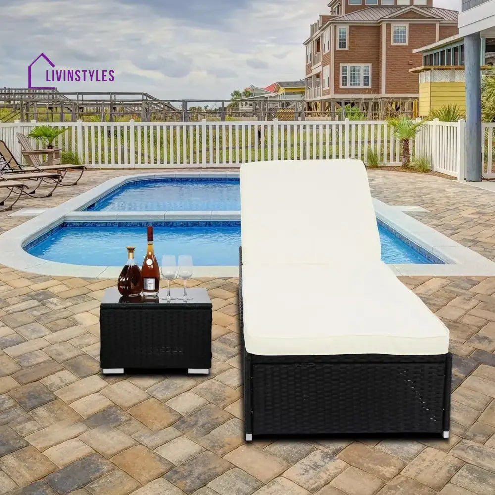 Valkyrie Outdoor Wicker Lounge Chair With Side Table - Lounger Set