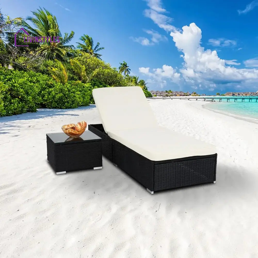 Valkyrie Outdoor Wicker Lounge Chair With Side Table - Lounger Set