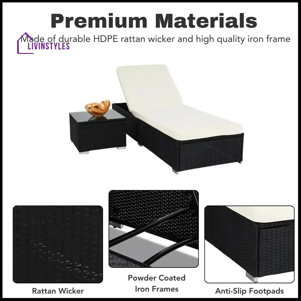 Valkyrie Outdoor Wicker Lounge Chair With Side Table - Lounger Set