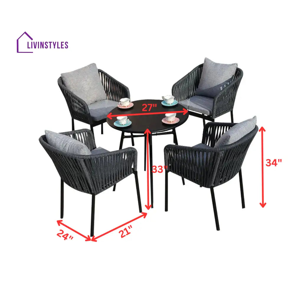 Vallis Outdoor Patio Seating Set 4 Chairs and 1 Table Set (Dark Grey) Braided & Rope - Coffee Table Sets