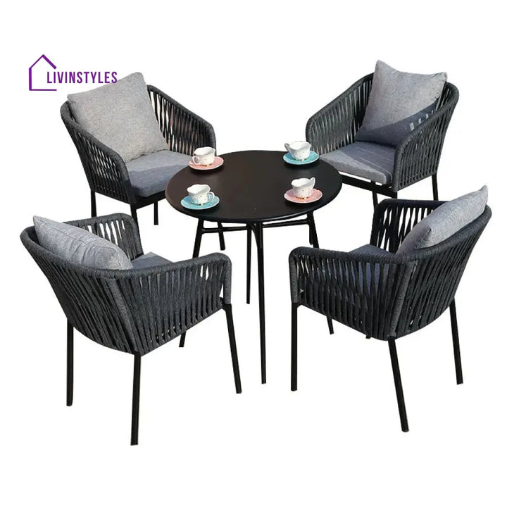 Vallis Outdoor Patio Seating Set 4 Chairs and 1 Table Set (Dark Grey) Braided & Rope - Coffee Table Sets