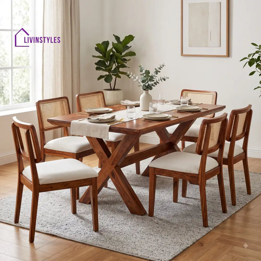 Vamika Premium Wooden 6 Seater Dining Table Set