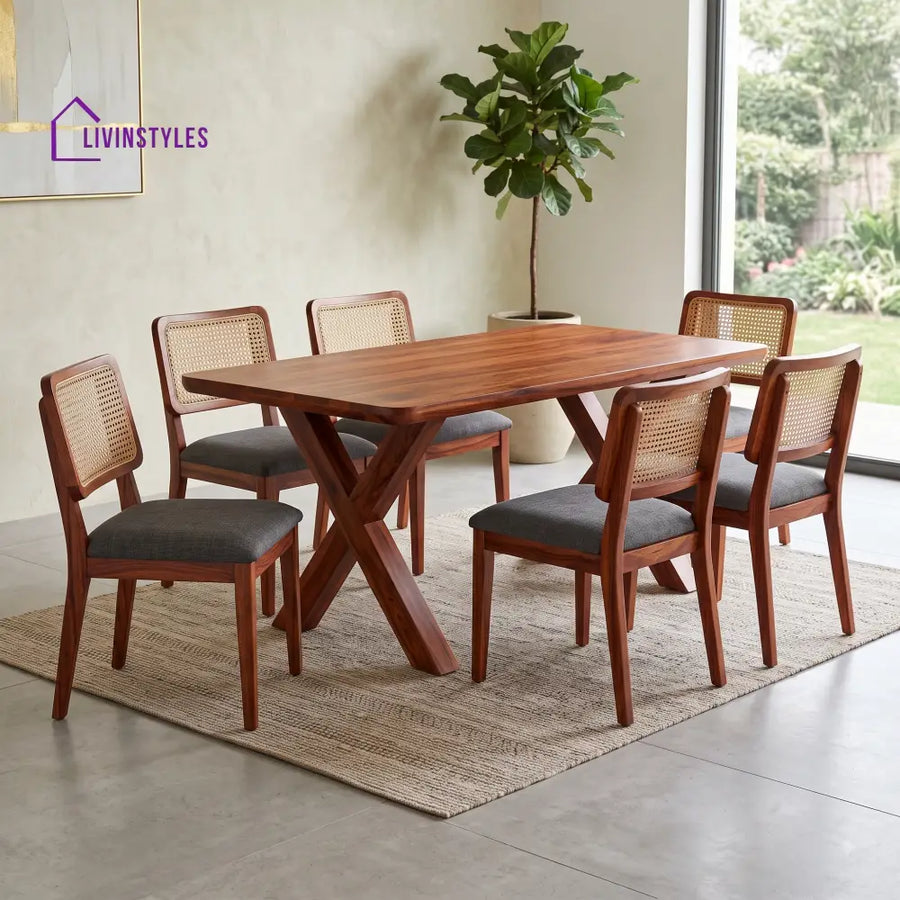 Vamika Premium Wooden 6 Seater Dining Table Set
