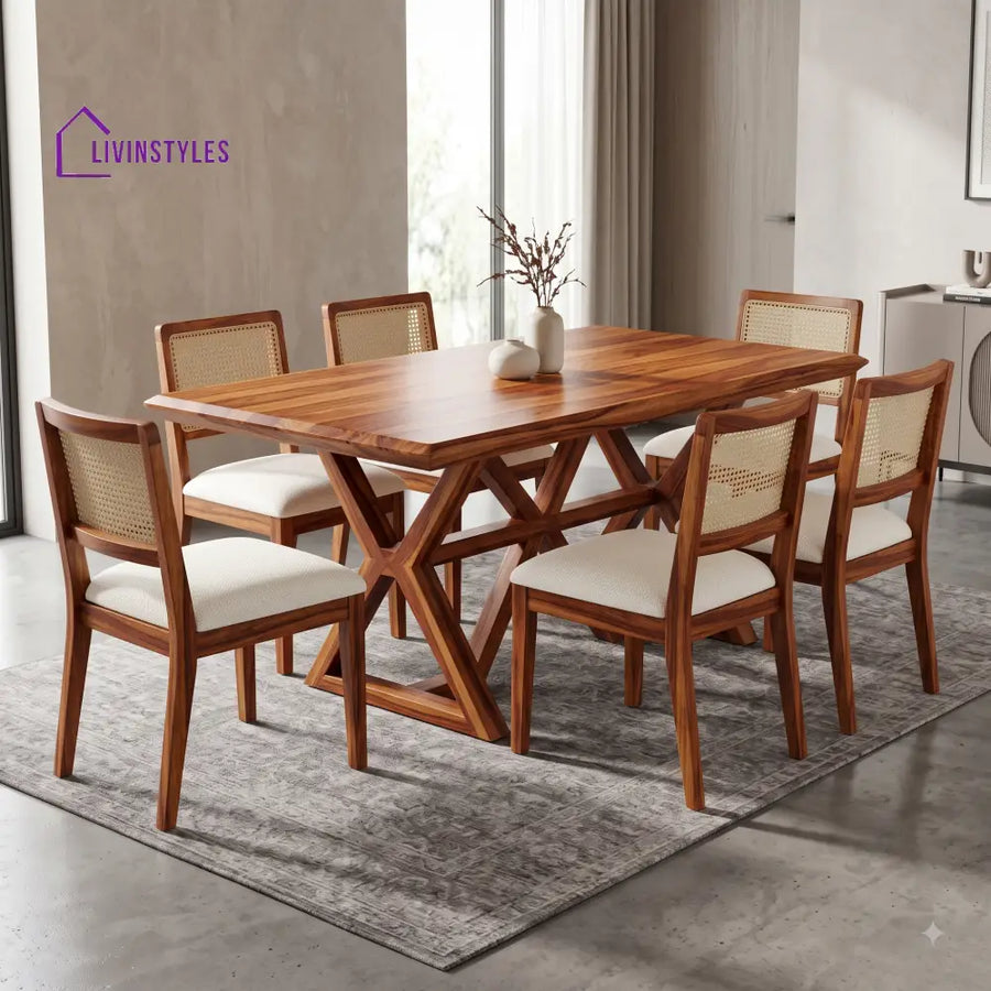 Vamika Premium Wooden 6 Seater Dining Table Set