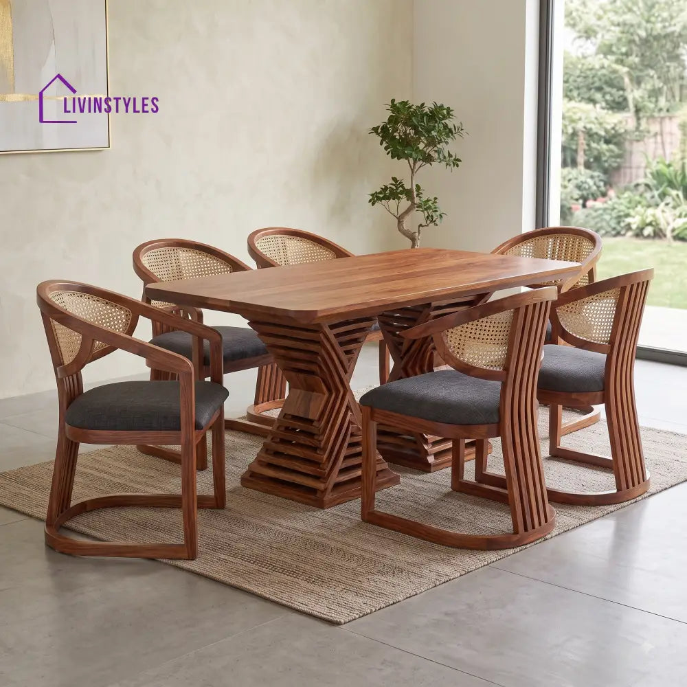 Vamika Premium Wooden 6 Seater Dining Table Set