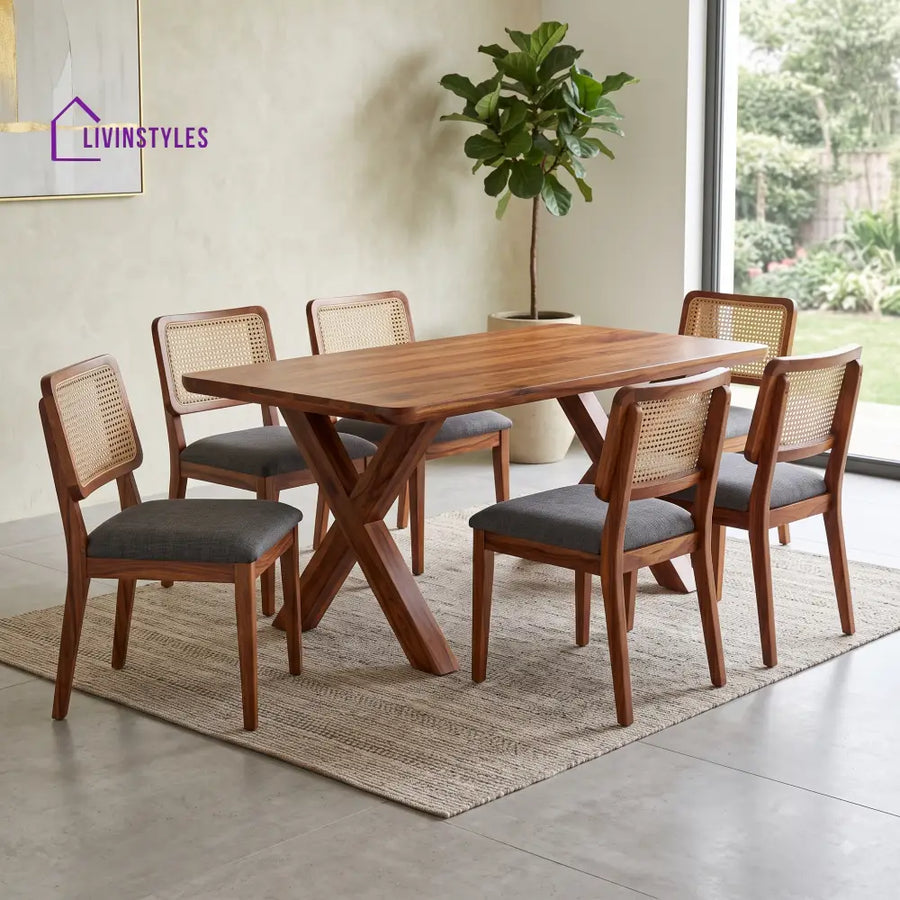 Vamika Premium Wooden 6 Seater Dining Table Set