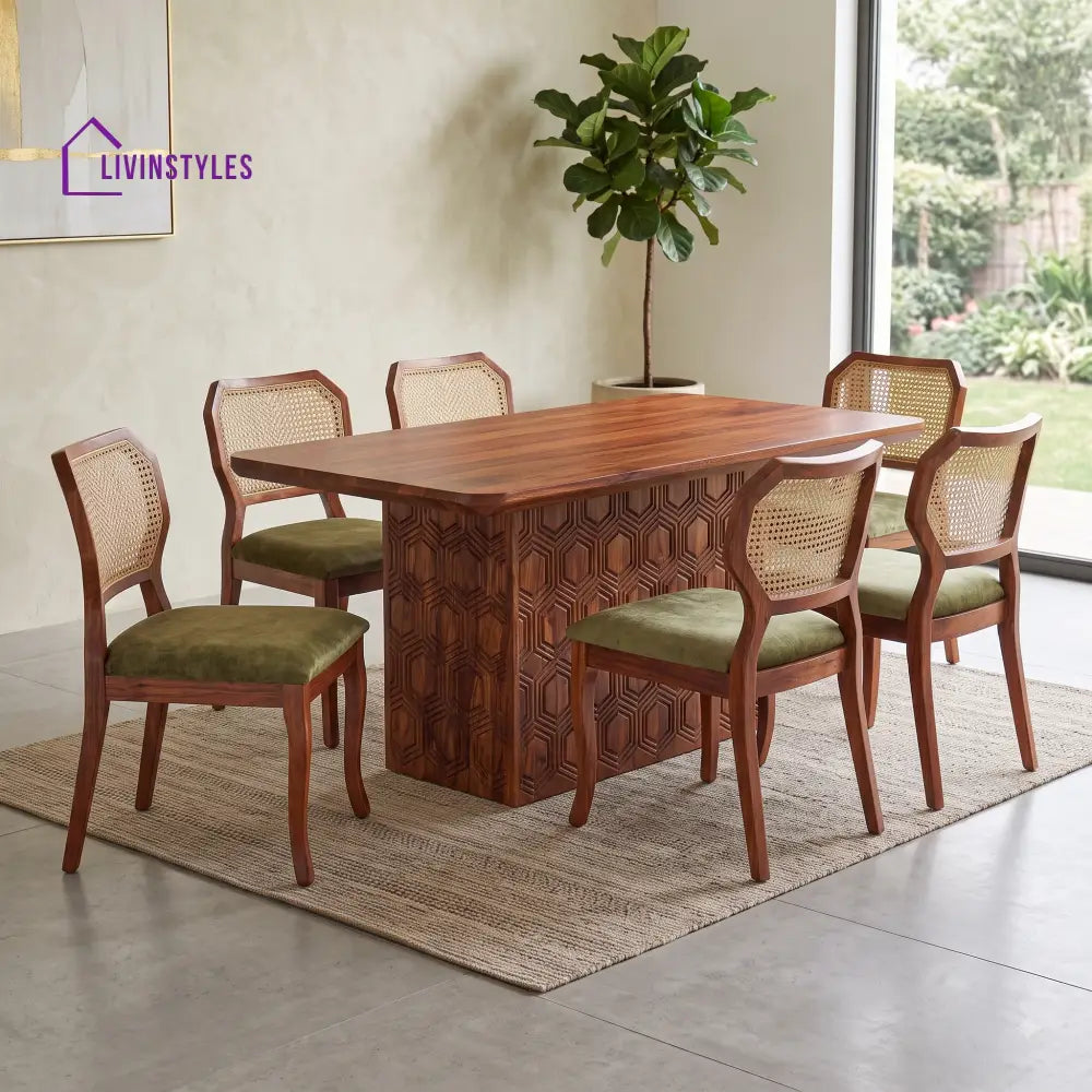 Vamika Premium Wooden 6 Seater Dining Table Set