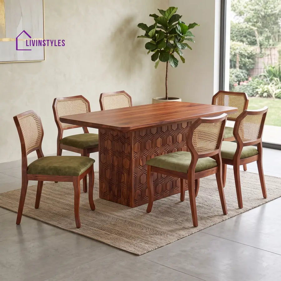Vamika Premium Wooden 6 Seater Dining Table Set
