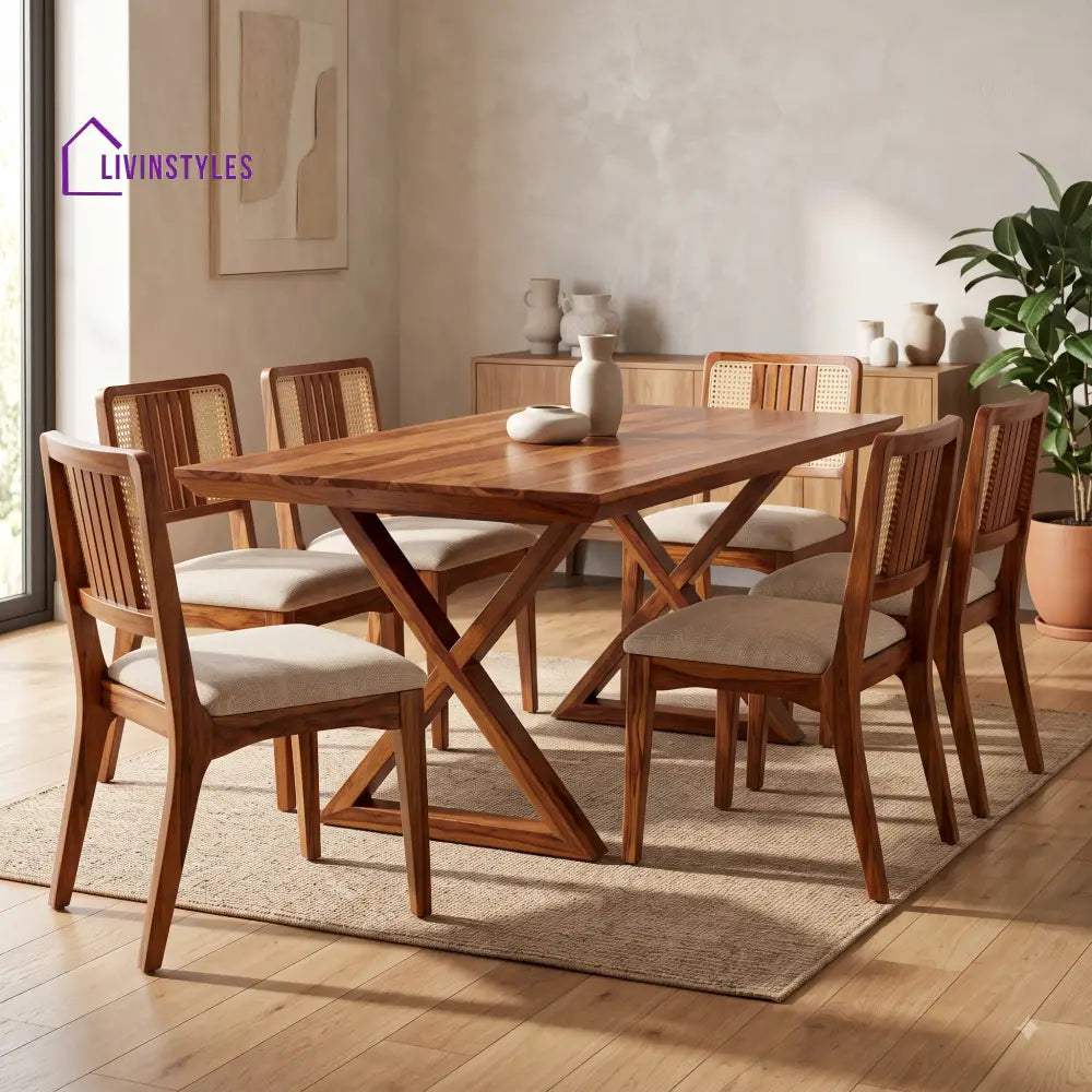 Vamika Premium Wooden 6 Seater Dining Table Set