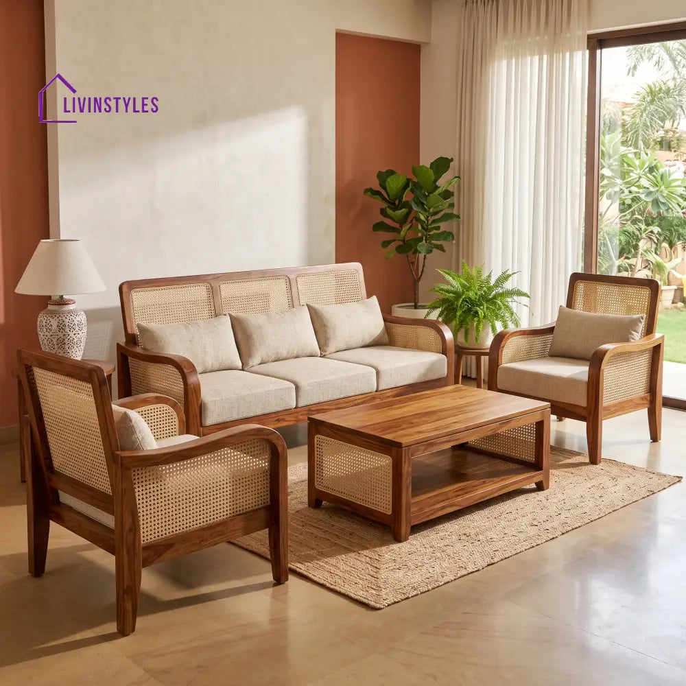 Vanathi Wooden Sofa Set | 3 + 1 + 1 Sheesham Wood Sofa Set for Living Room