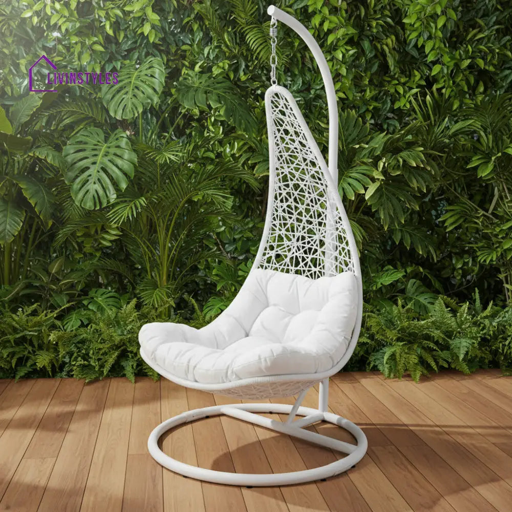 Vanda Single Seater Hanging Swing With Stand For Balcony Garden Swing (White) - Swings