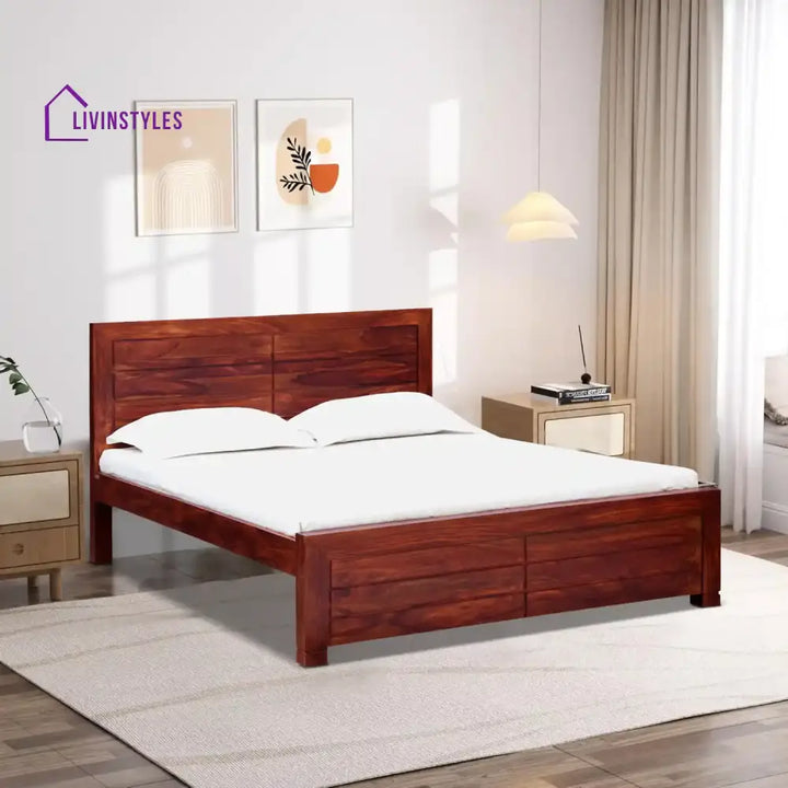 Moscow Contemporary Sheesham Wood Beds Queen / Honey Bed without storage