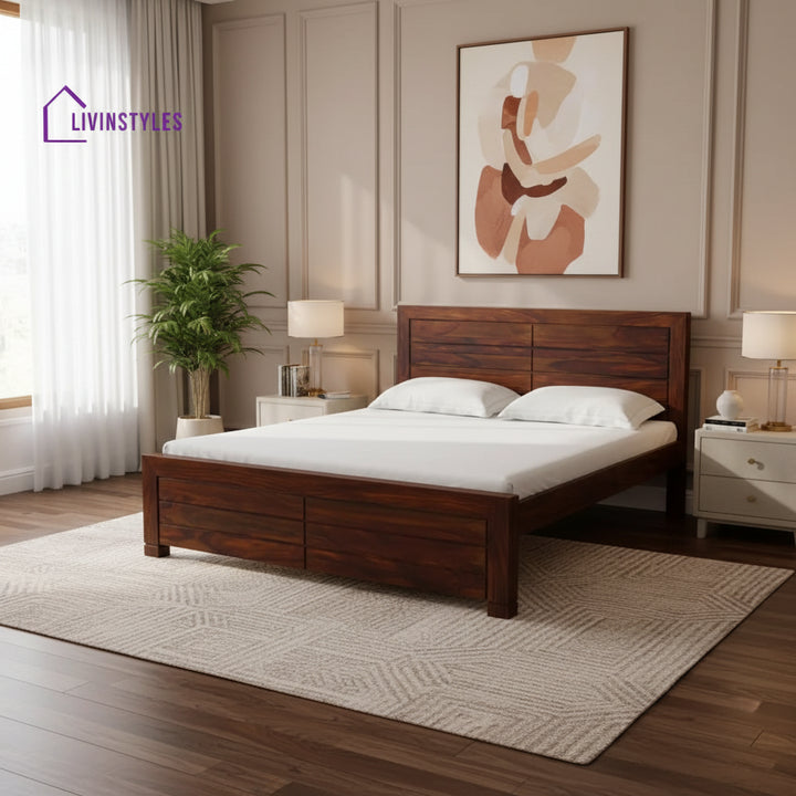 Moscow Contemporary Sheesham Wood Beds Queen / Teak Bed without storage