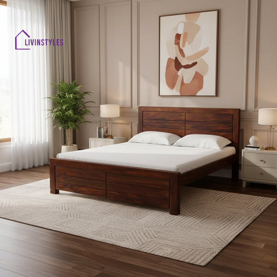 Moscow Contemporary Sheesham Wood Beds Queen / Teak Bed without storage