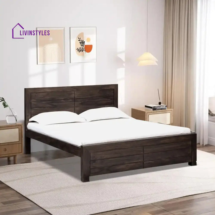 Moscow Contemporary Sheesham Wood Beds Queen / Walnut Bed without storage
