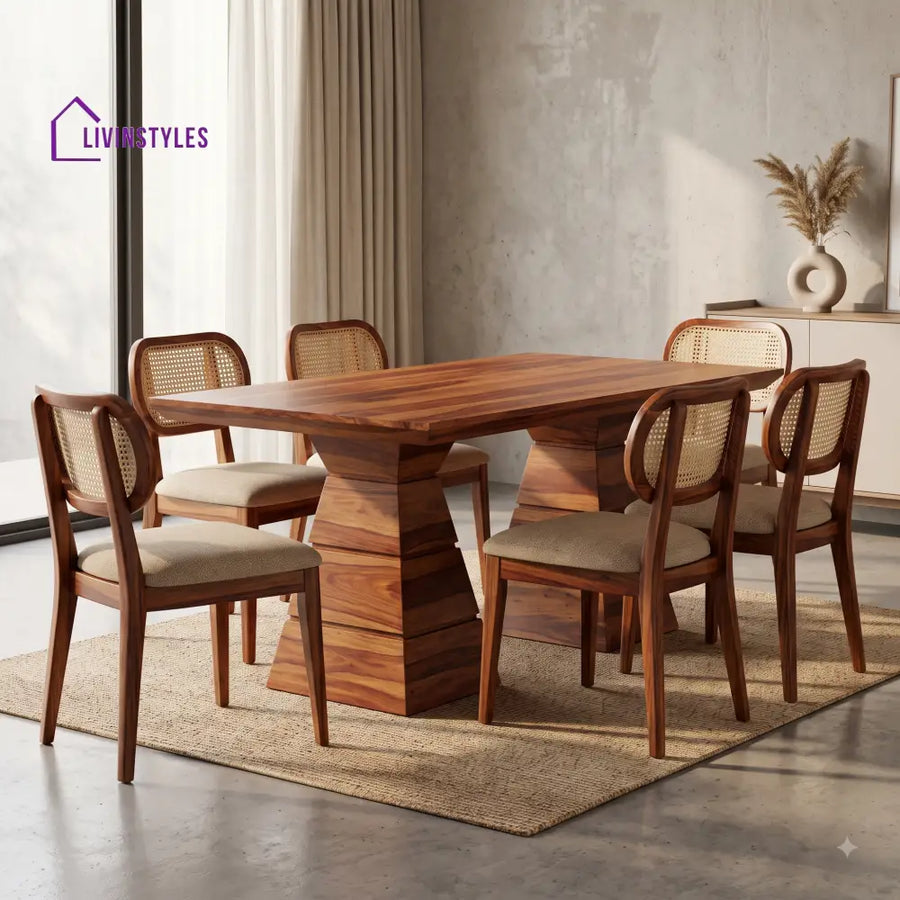 Vandana Premium Wooden 6 Seater Dining Table Set