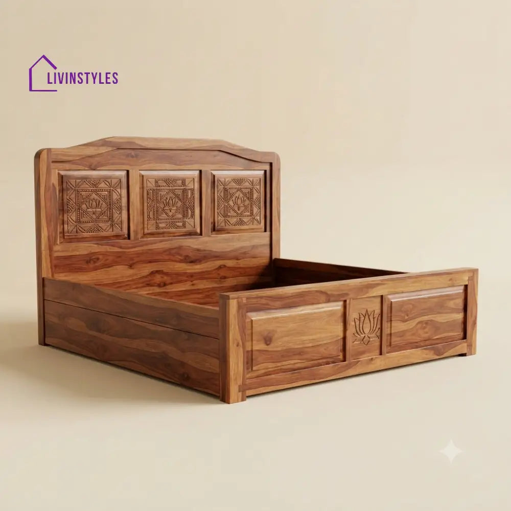 Vanitha Sheesham Wood Bed With Box Storage | Wooden Bed