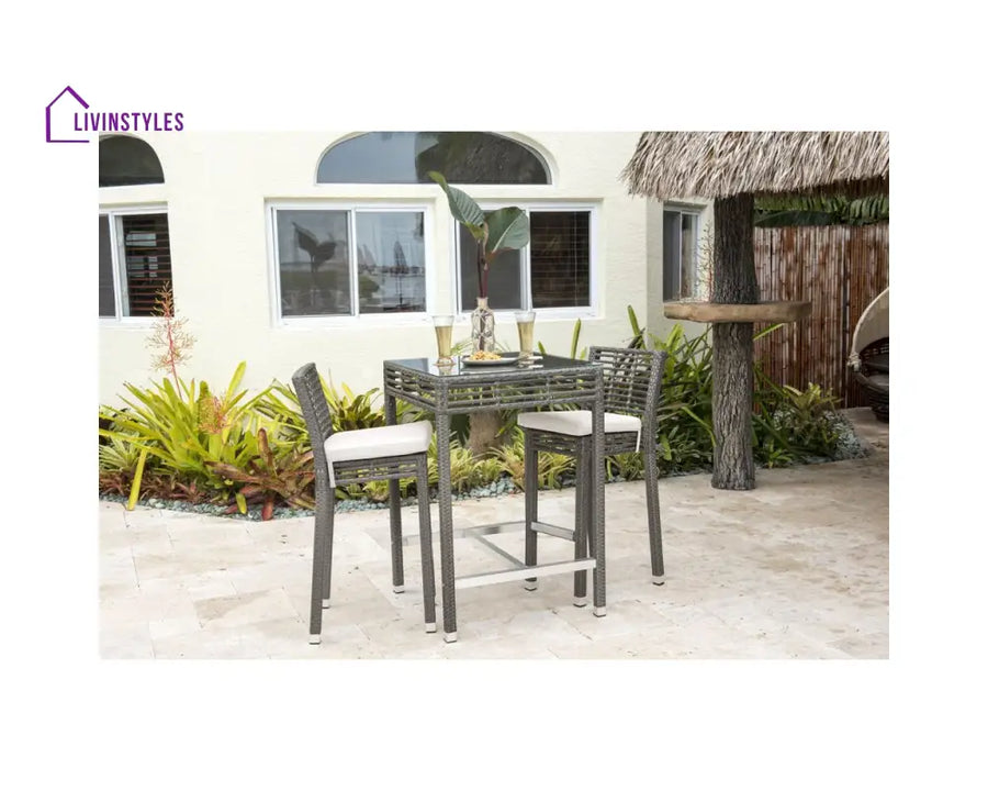 Vanna Outdoor Patio Bar Sets 2 Chairs and 1 Table (Grey) - Bar Sets