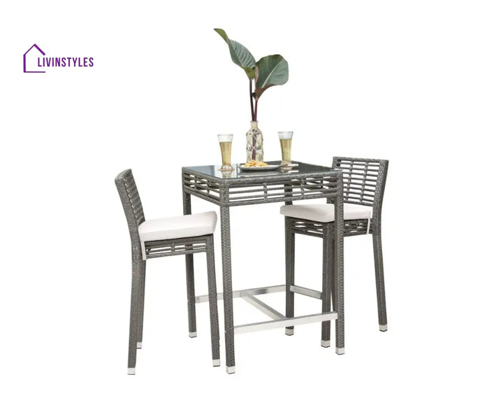 Vanna Outdoor Patio Bar Sets 2 Chairs and 1 Table (Grey) - Bar Sets