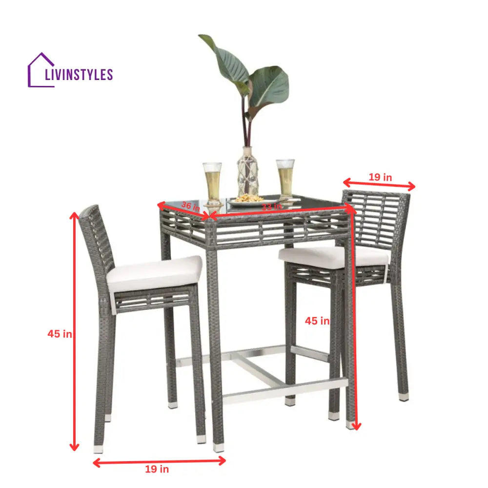 Vanna Outdoor Patio Bar Sets 2 Chairs and 1 Table (Grey) - Bar Sets
