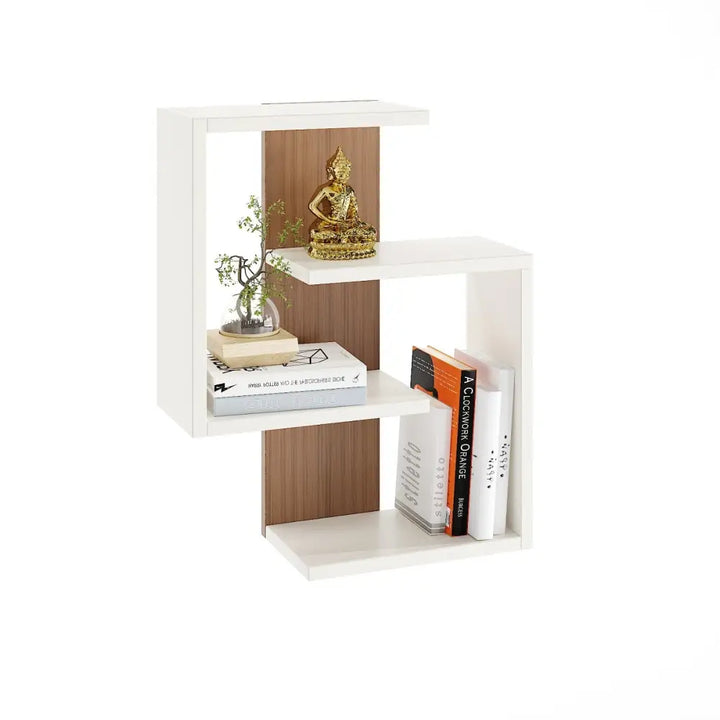 Vanya Multipurpose Wall Shelf & Display Rack - White and Exotic Teak Display Shelf