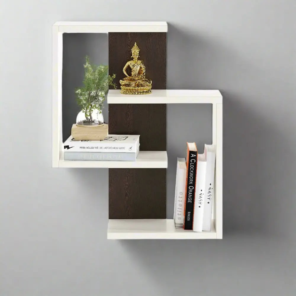 Vanya Multipurpose Wall Shelf & Display Rack - White and Wenge Display Shelf