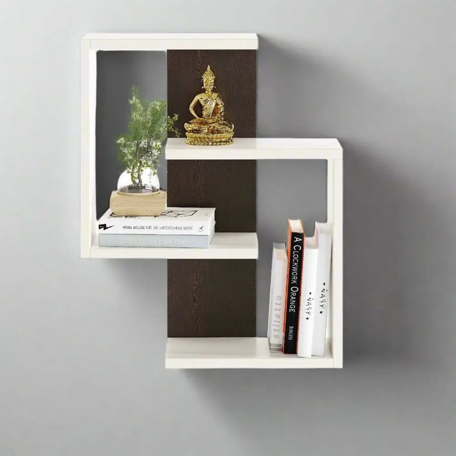 Vanya Multipurpose Wall Shelf & Display Rack - White and Wenge Display Shelf