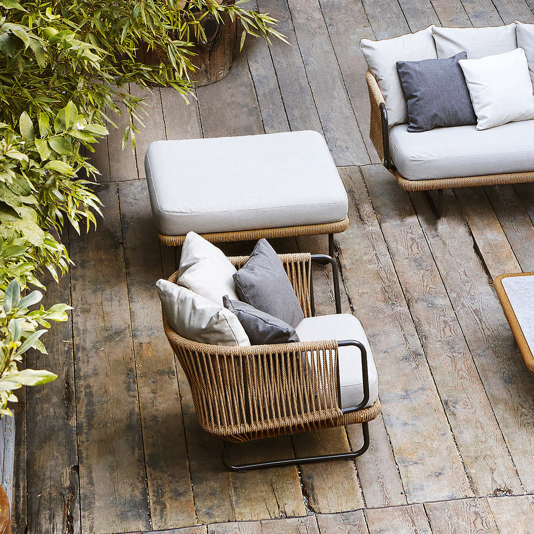 Kenly Outdoor Sofa Set 2 Seater, 2 Single seater and 1 Center Table with ottoman (Tan) Braided & Rope