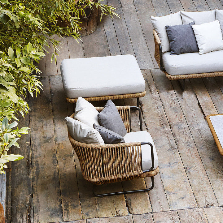 Kenly Outdoor Sofa Set 2 Seater, 2 Single seater and 1 Center Table with ottoman (Tan) Braided & Rope