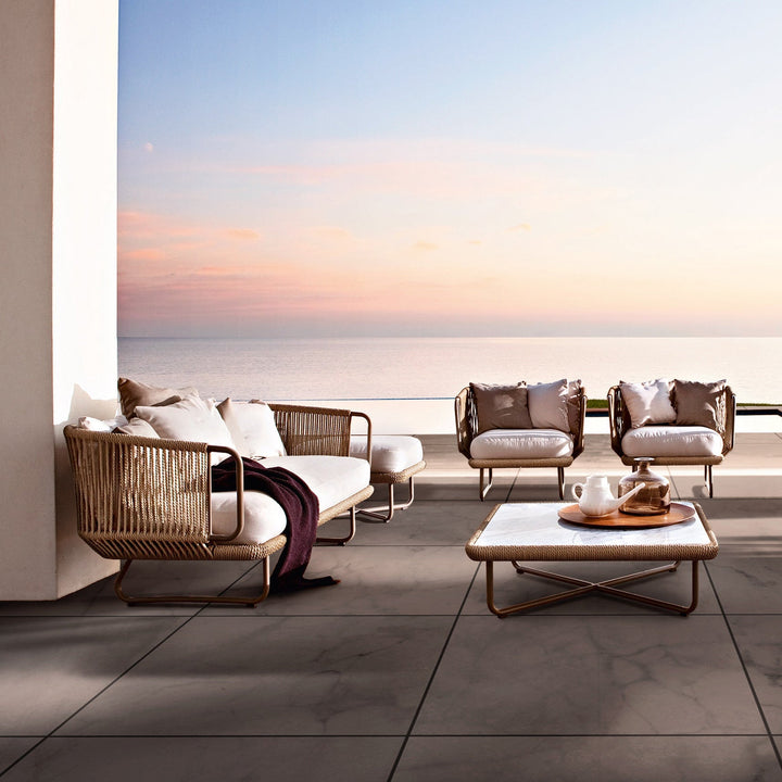 Hancy Outdoor Sofa Set 6 Seater , 2 Ottoman and 1 Center Table + 1 side table Set  (Tan + Beige) Braided & Rope