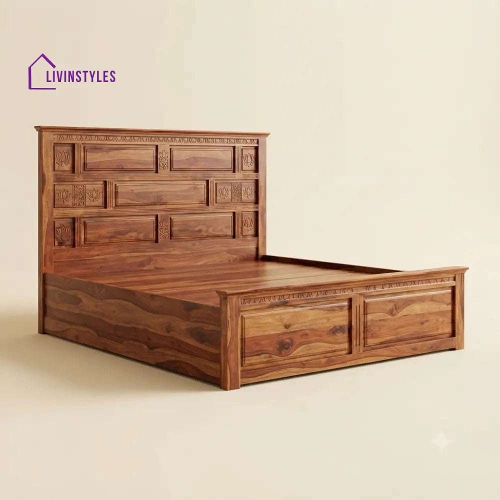 Varalakshmi Sheesham Wood Bed With Box Storage | Wooden Bed