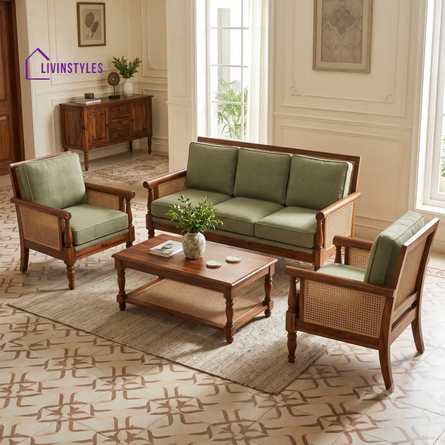 Varalakshmi Wooden Sofa Set | 3 + 1 + 1 Sheesham Wood Sofa Set for Living Room