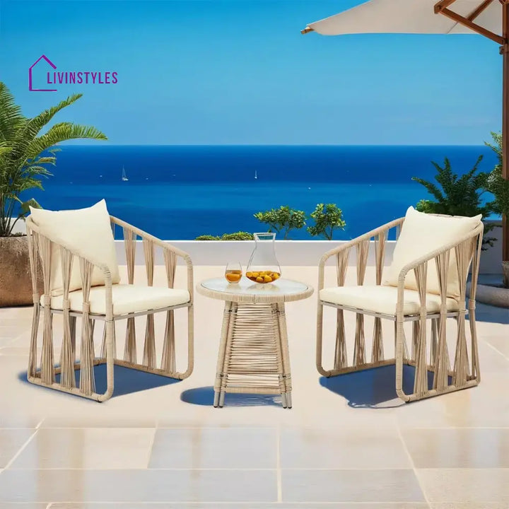 Varqo Outdoor Patio Seating Set 2 Chairs and 1 Table Set Braided & Rope - Beige - Coffee Table Sets