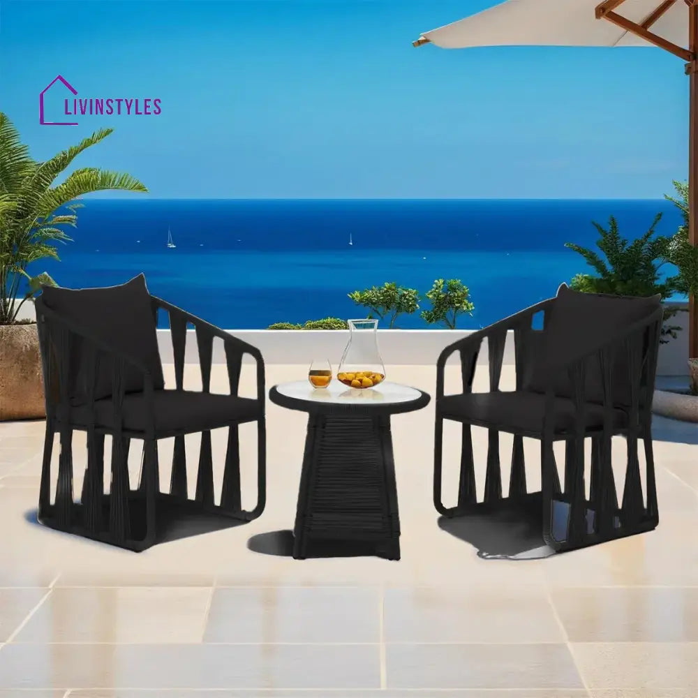 Varqo Outdoor Patio Seating Set 2 Chairs and 1 Table Set Braided & Rope - Black - Coffee Table Sets