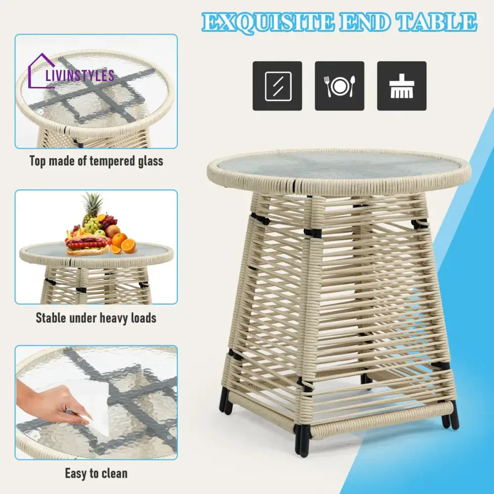 Varqo Outdoor Patio Seating Set 2 Chairs and 1 Table Set Braided & Rope - Coffee Table Sets