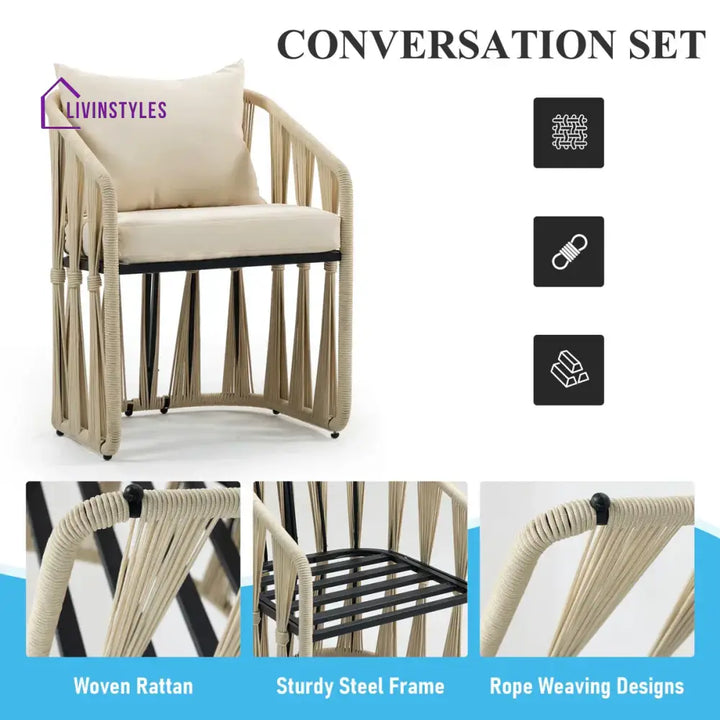 Varqo Outdoor Patio Seating Set 2 Chairs and 1 Table Set Braided & Rope - Coffee Table Sets