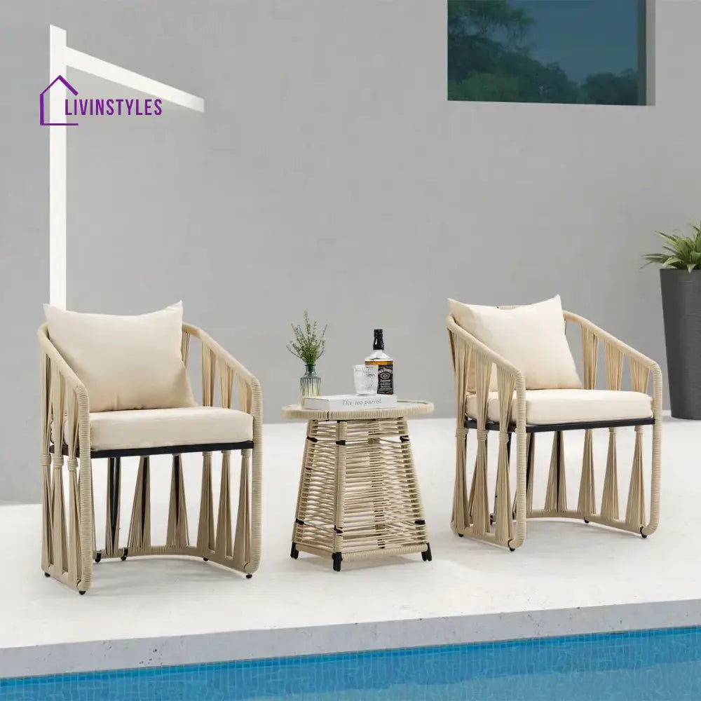 Varqo Outdoor Patio Seating Set 2 Chairs and 1 Table Set Braided & Rope - Coffee Table Sets