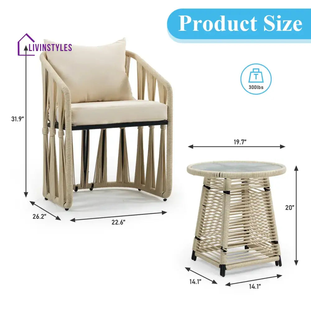Varqo Outdoor Patio Seating Set 2 Chairs and 1 Table Set Braided & Rope - Coffee Table Sets