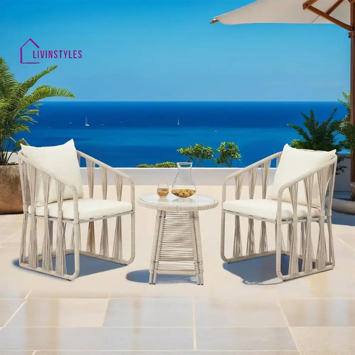 Varqo Outdoor Patio Seating Set 2 Chairs and 1 Table Set Braided & Rope - Coffee Table Sets