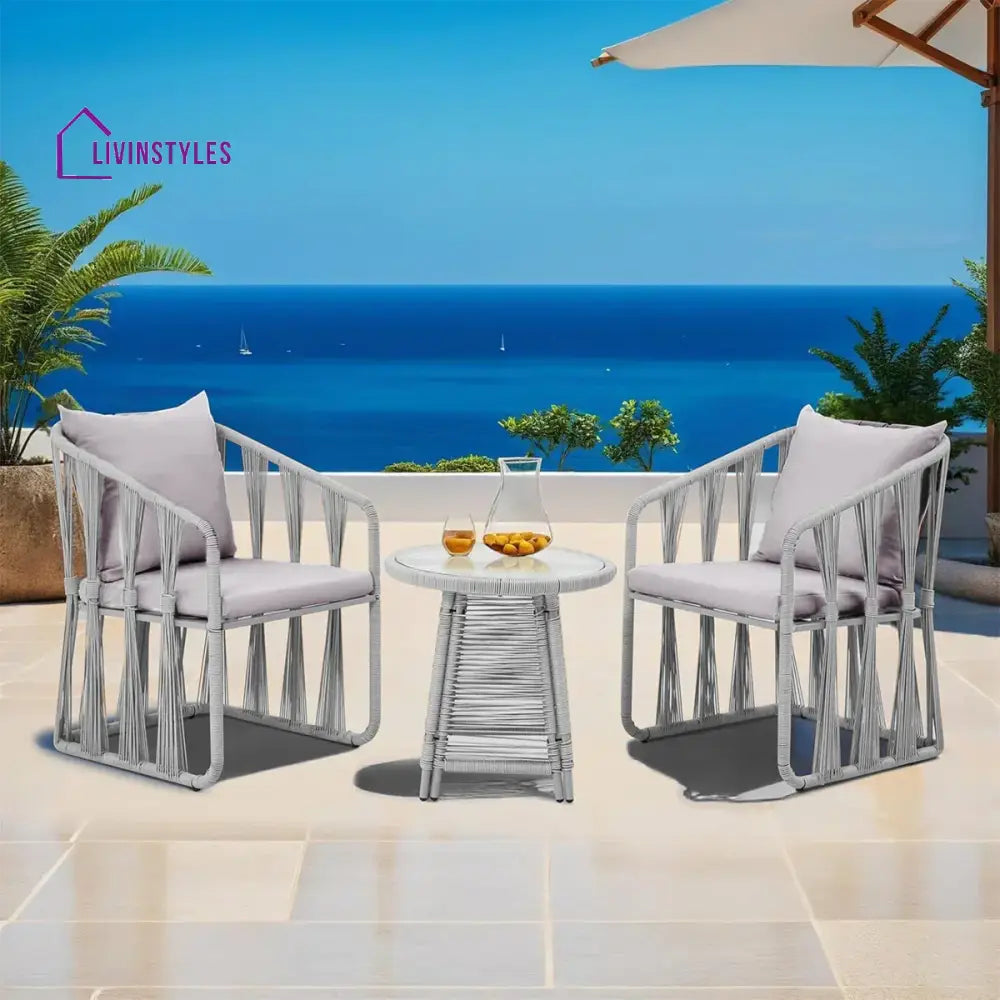 Varqo Outdoor Patio Seating Set 2 Chairs and 1 Table Set Braided & Rope - Gray - Coffee Table Sets