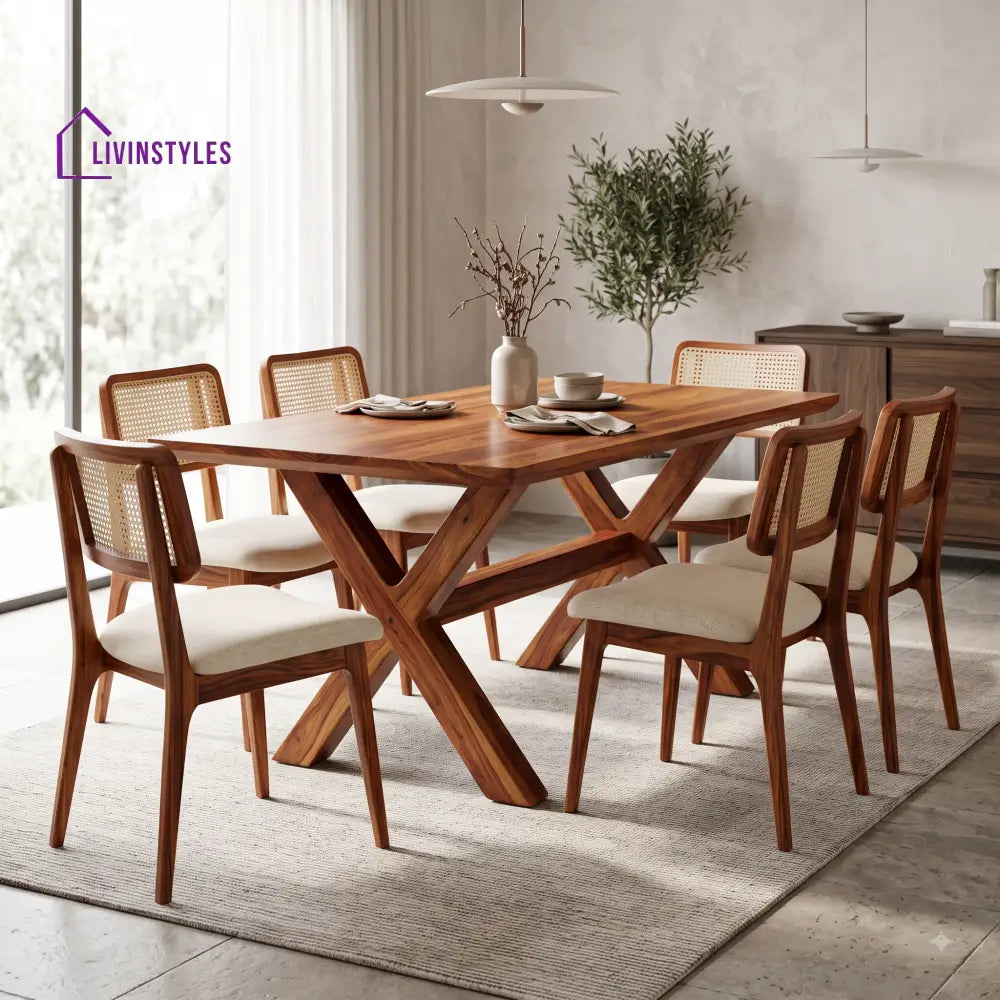 Varsha Premium Wooden 6 Seater Dining Table Set