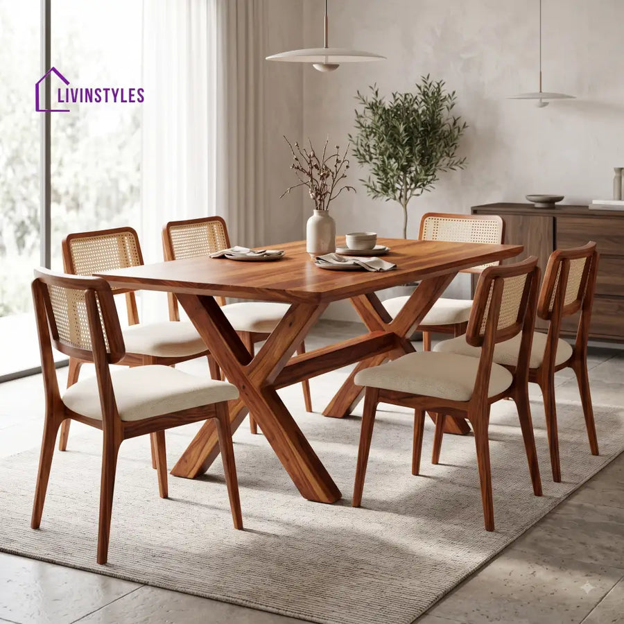 Varsha Premium Wooden 6 Seater Dining Table Set