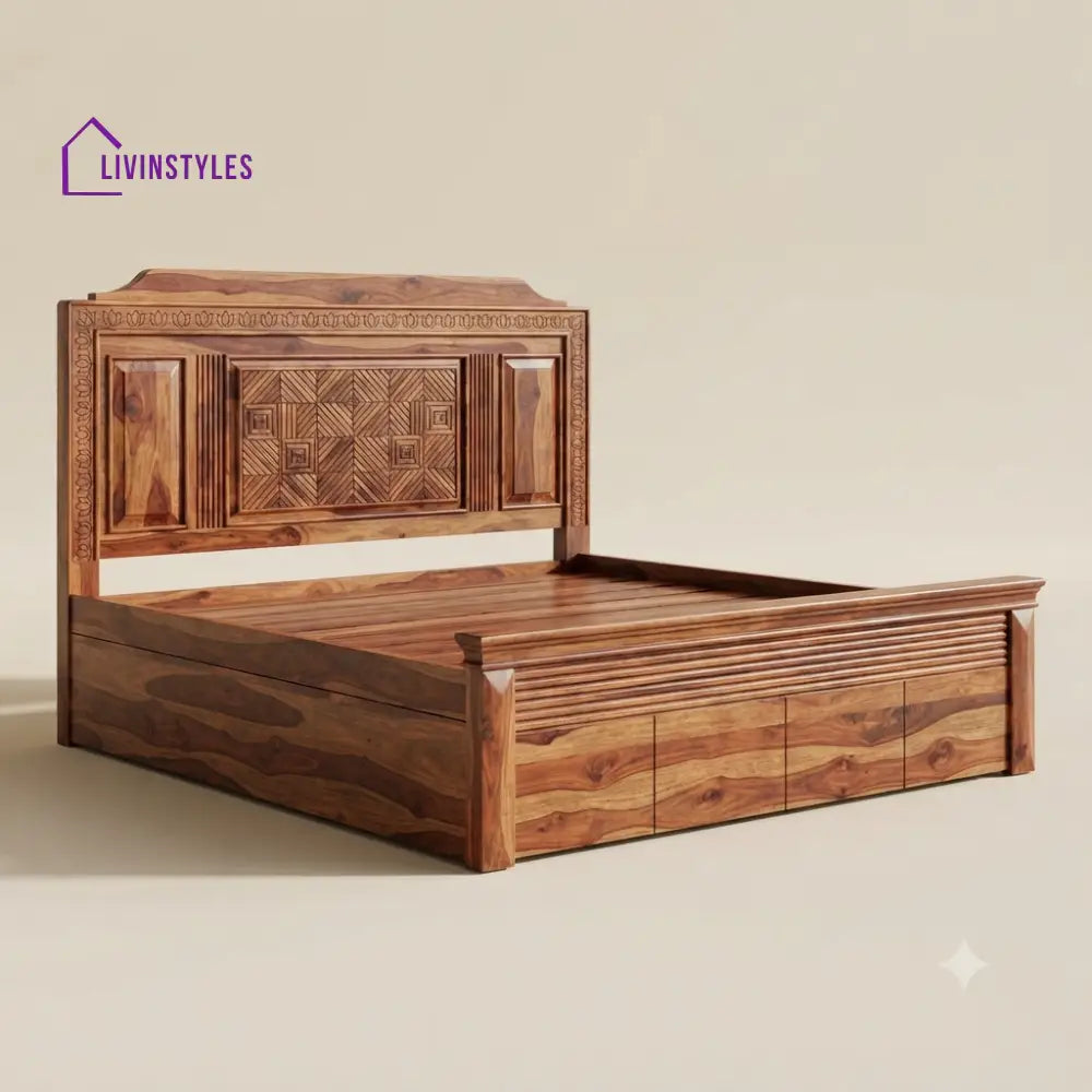 Varsha Sheesham Wood Bed With Box Storage | Wooden Bed