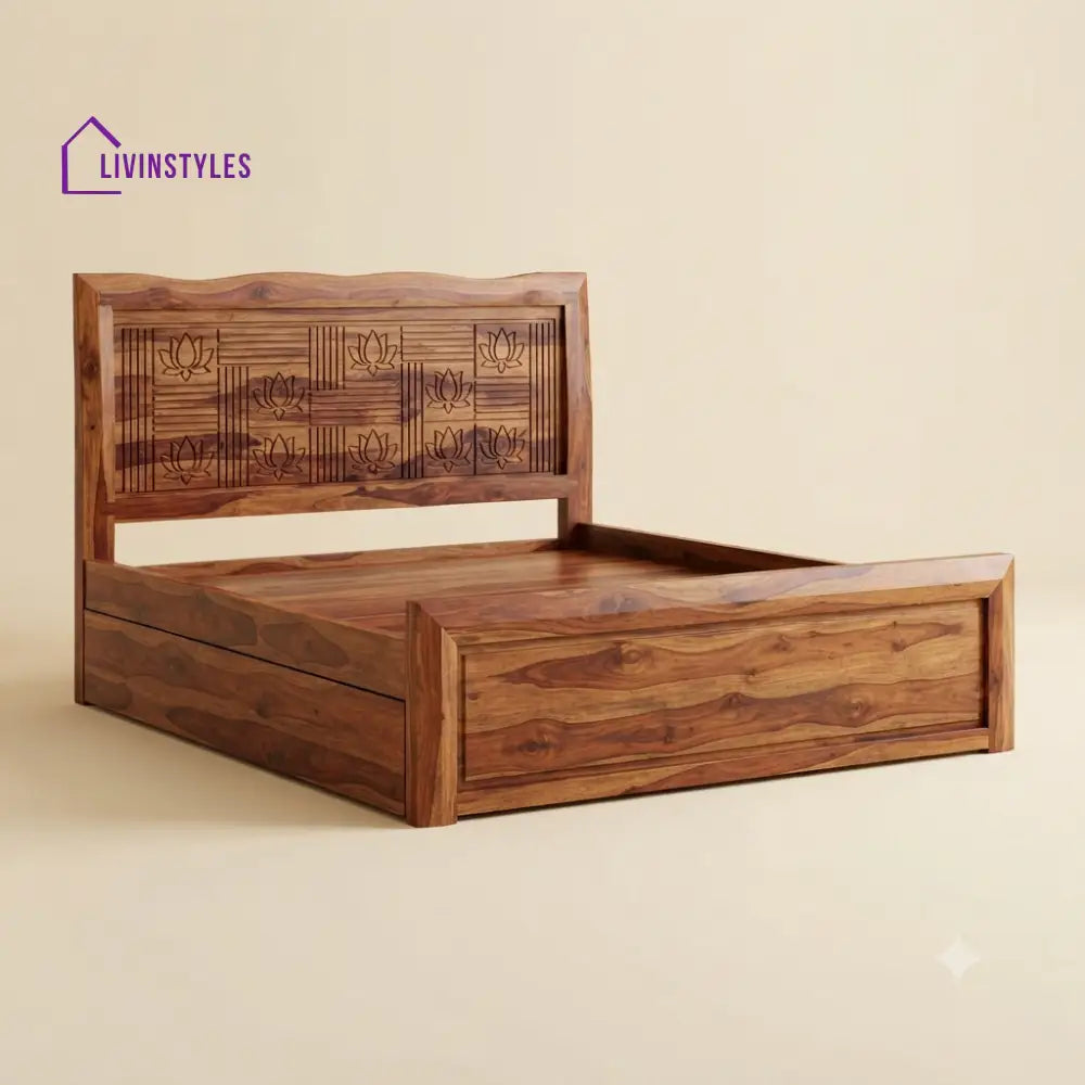 Varshini Sheesham Wood Bed With Box Storage | Wooden Bed