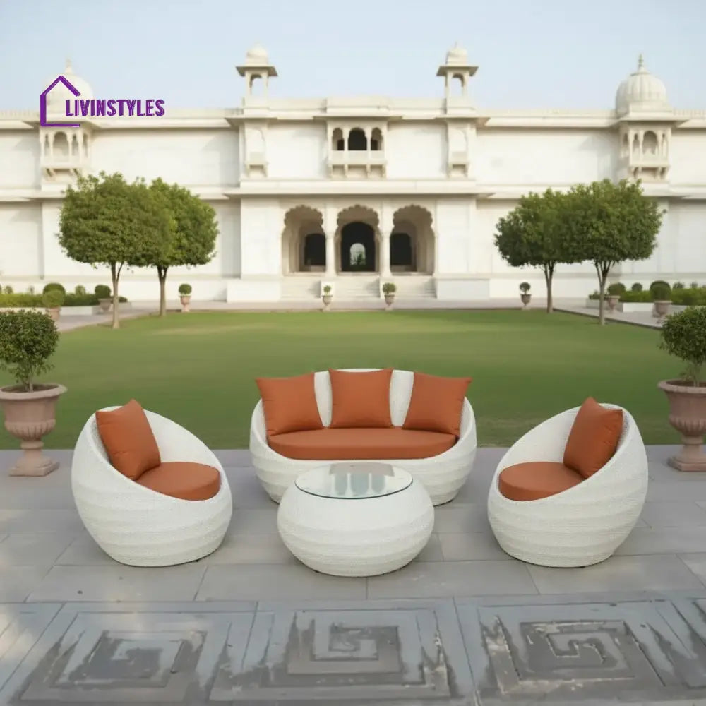 Varun 4 Piece White Wicker Sofa Set Furniture With Cushion